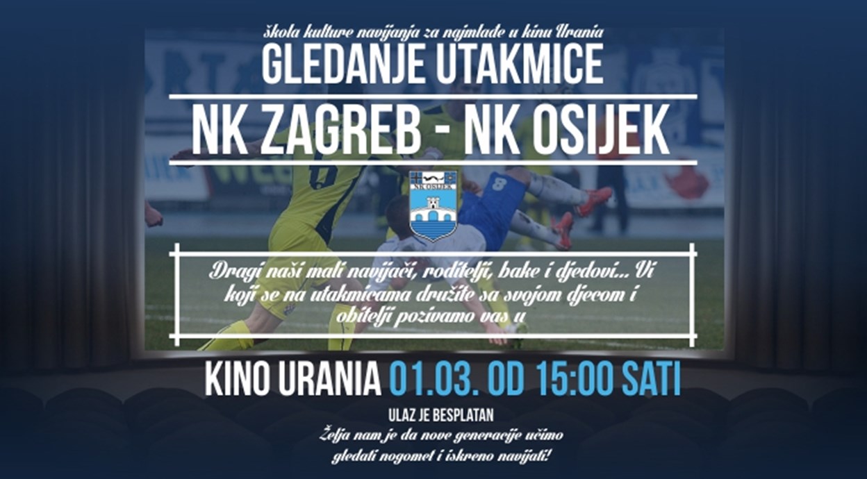 Zagreb - Osijek uživo na velikom platnu u kinu Urania